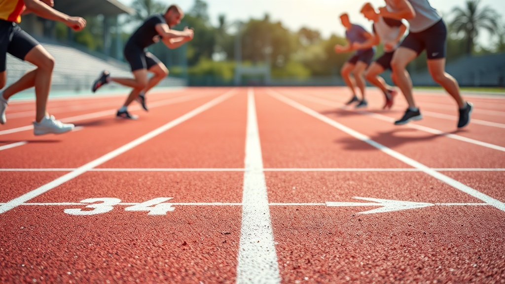 육상 트랙 위에 표시된 바톤 교체 구역의 시작선과 종료선