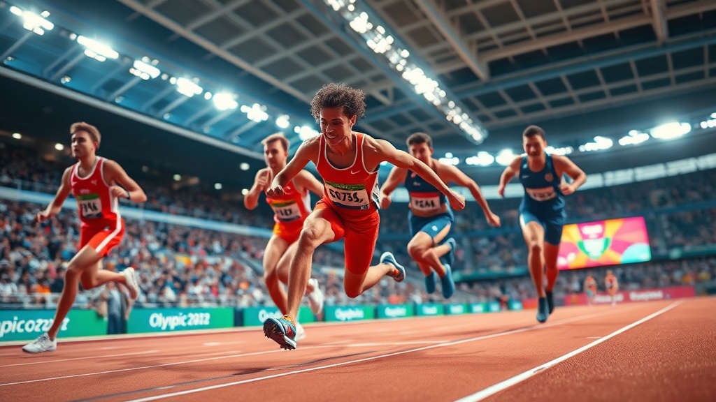 올림픽 경기장에서 진행되는 릴레이 경기의 역사적 장면
